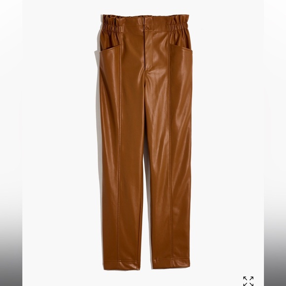 Madewell Women's Vegan Leather Paperbag Pants Size 12 Camel Tan Pull On - Picture 11 of 12